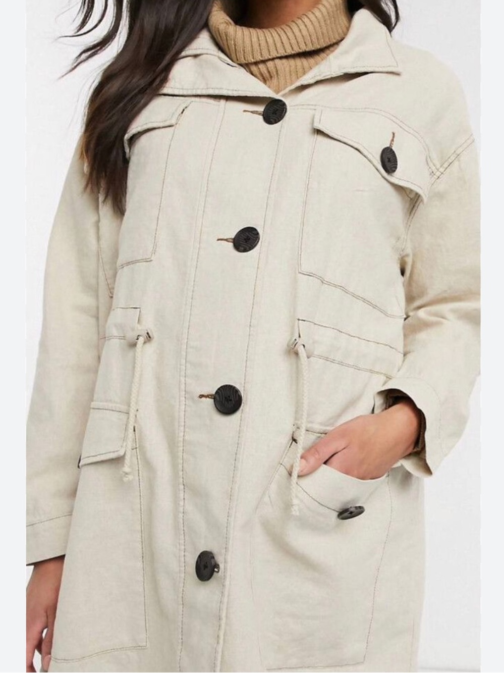 ASOS Women’s Maternity Beige Drawstring Lightweight Utility Coat. Size 18.
